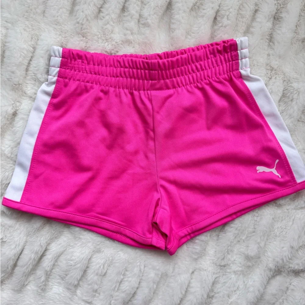 Puma Girls Pink and White Athletic Shorts with Elastic Waistband, Size 6 - Picture 2 of 6